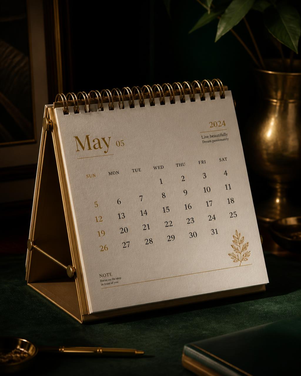 A calendar on a dark surface
